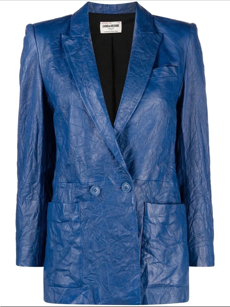 Zadig & Voltaire Cobalt Blue Leather Double-Breasted Jacket